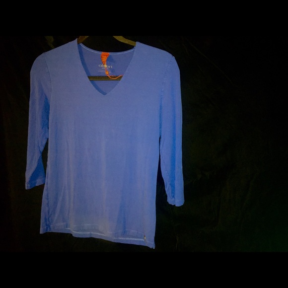 🦋 OLSON EUROPE Blue V-Neck Top w/ 3/4 sleeves - Picture 6 of 7